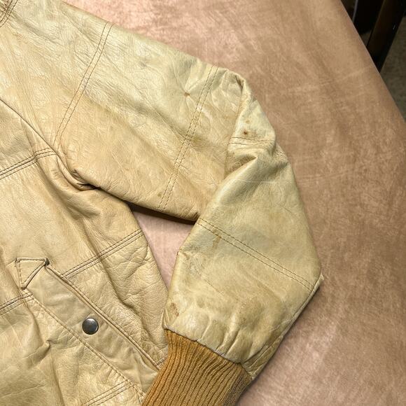 Perusal by Gruner & Company Vintage 80s Leather Bomber Jacket Distressed Tan Zip - Picture 12 of 13